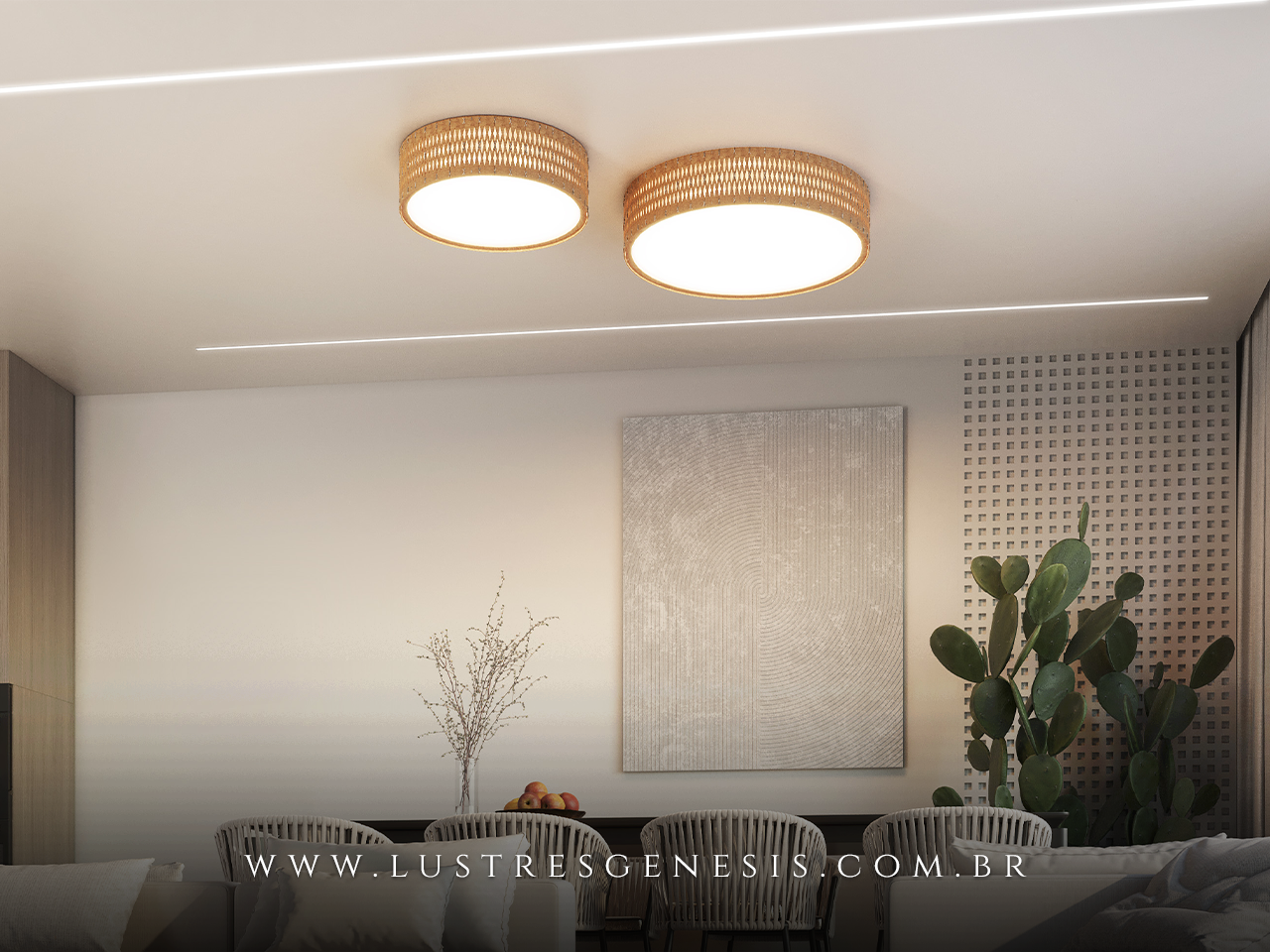 Lustre Plafon Rustico de Madeira Redondo para Sala de Jantar, Cozinha, Quarto de Casal e Mesa Sala Jantar Lustres Genesis